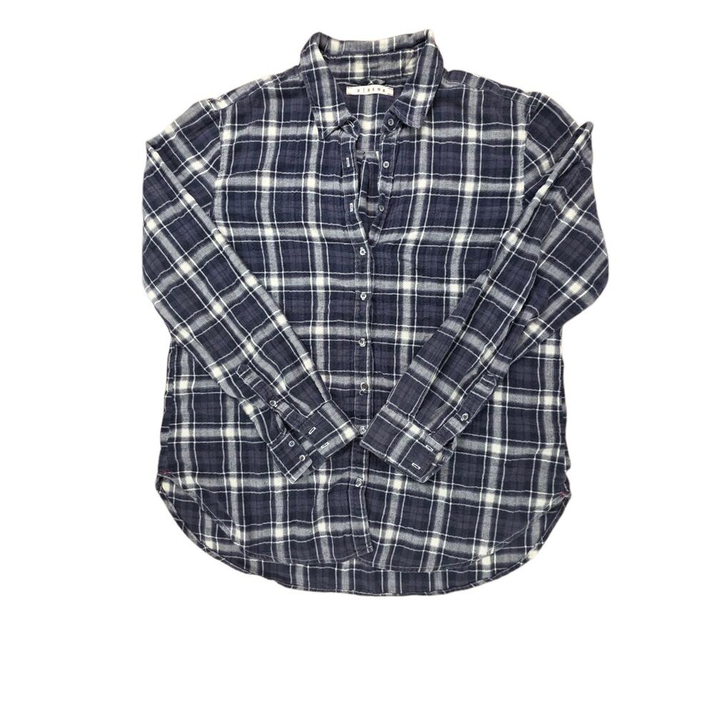 Xirena Women Size Large Blue White Plaid Flannel Button-Up Shirt Outdoors Casual